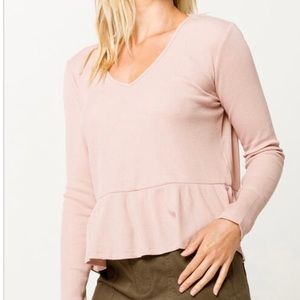 Others Follow Peplum Top Women Small Pink Long Sleeve V Neck Waffle Knit Casual